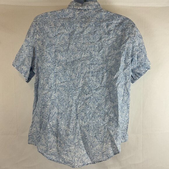 Untuckit Men's Terlan Linen Shirt M Blue White Leaf Print Button Front - Picture 6 of 10